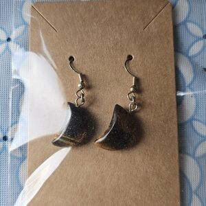 Handcrafted Crescent Moon Tiger Eye Drop Earrings - Brown